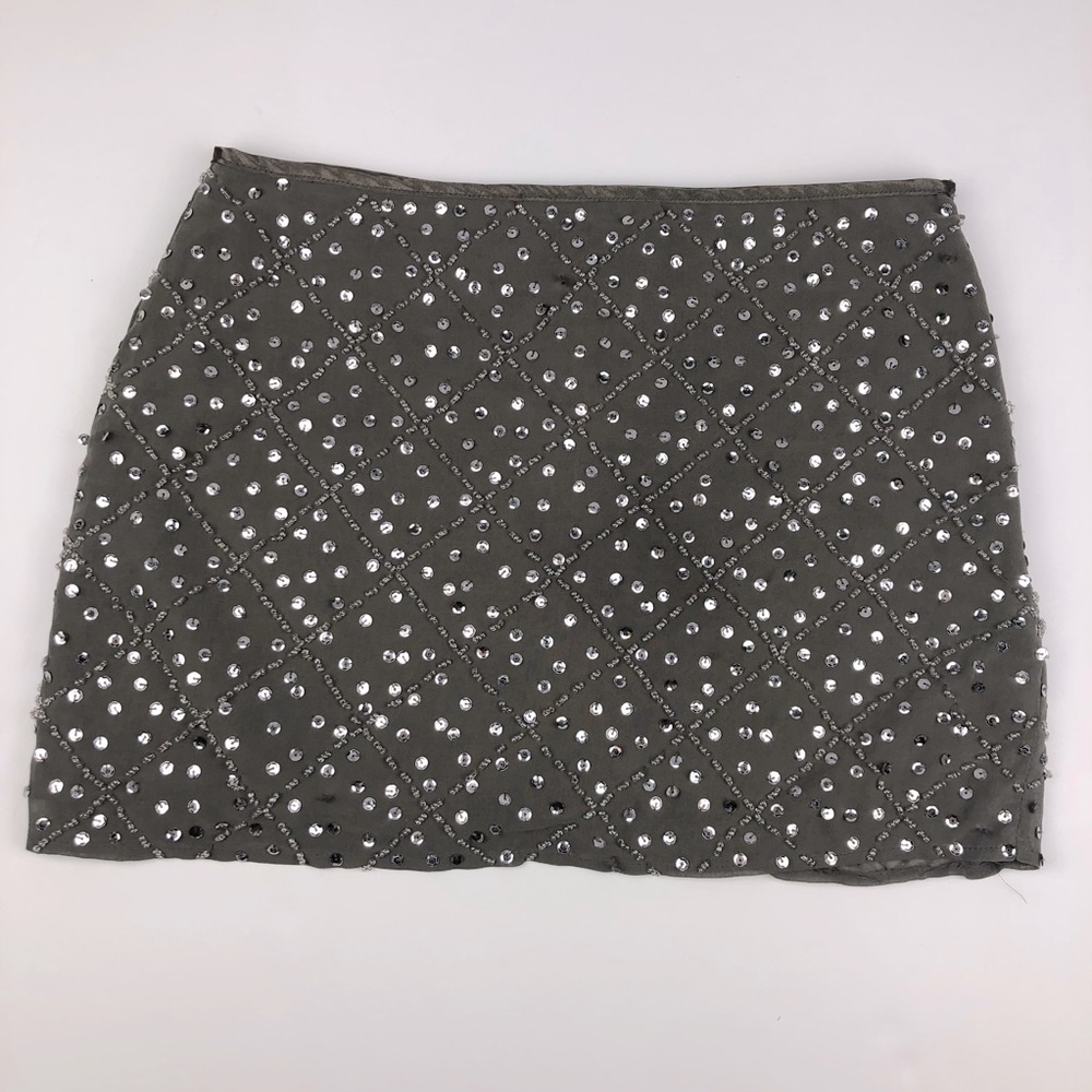 Mustard Seed Beaded Sequined Miniskirt taupe gray size small